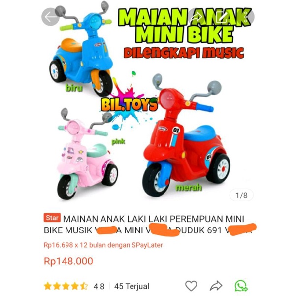 MAINAN ANAK MOTOR DUDUK MINI BIKE KENDARAAN TUNGGANG MB 691 MUSIK LAMPU SCOOTER ANAK PUSH BIKE