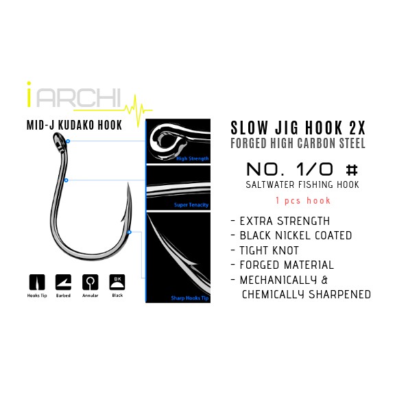 1 SLOW JIGGING HOOK 1/0 # KUDAKO FHCS 2x JIG 1 0 kail pancing saltwater laut