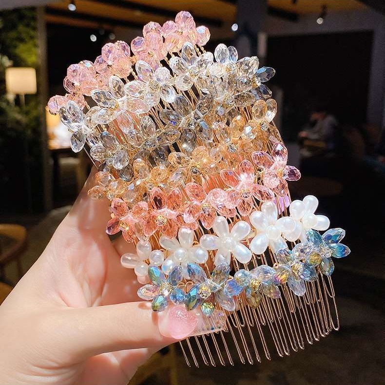 Sisir Sirkam Tiara Handmade Hias Mutiara Kristal Berlian Imitasi Gaya Korea Aksesoris Rambut Anak Perempuan