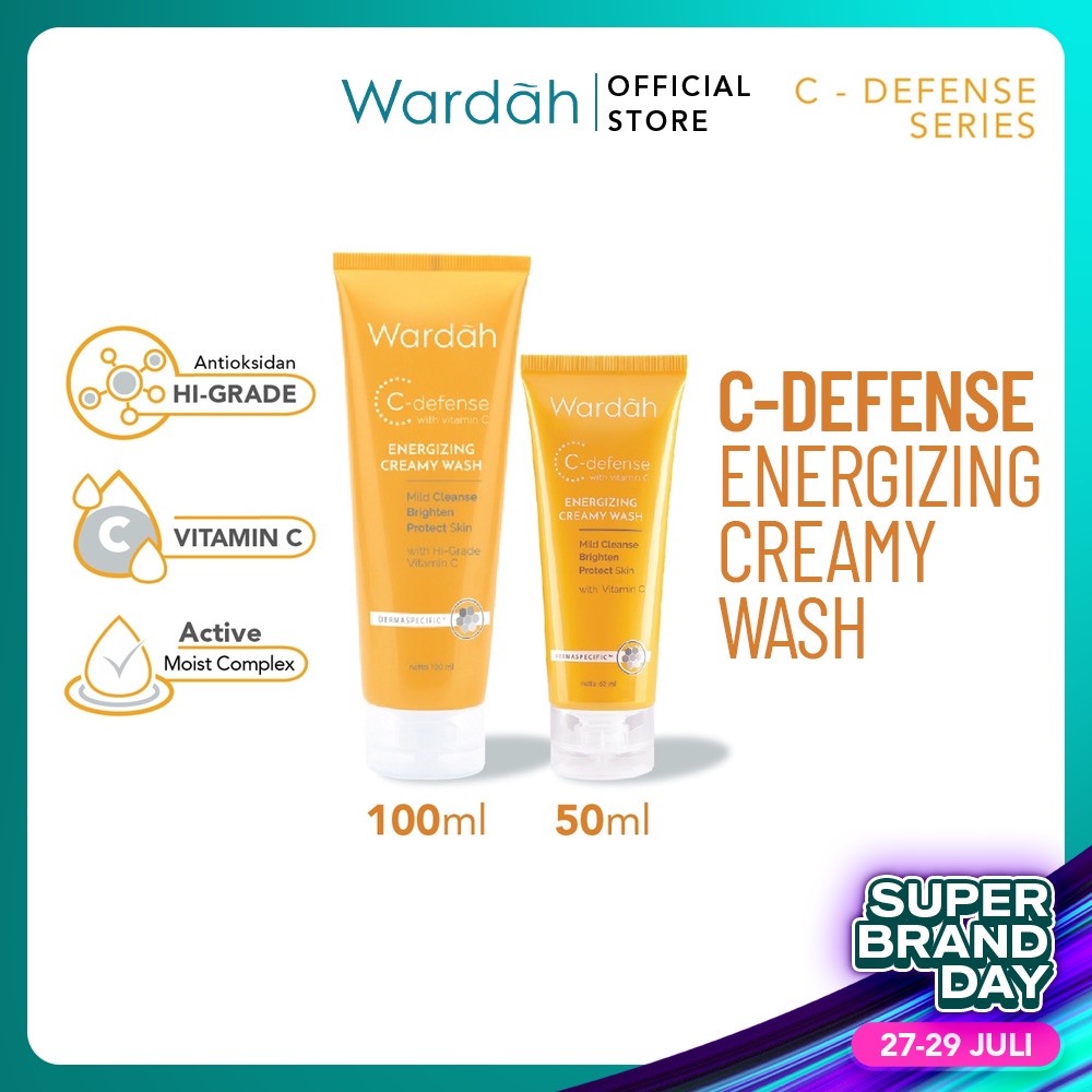 Wardah C-Defense Energizing Creamy Wash-Pembersih Wajah  HiGrade Vitamin C dan Menjaga Kelembaban