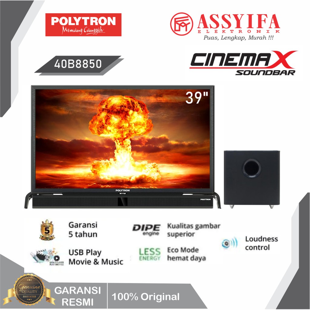 LED POLYTRON 40 INCH SOUNDBAR 40B8850 + SPEAKER SOUNDBAR