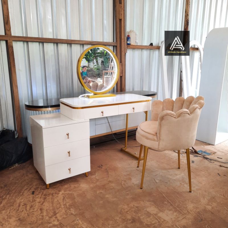 meja rias korea minimalis modern meja rias garis kursi kerang