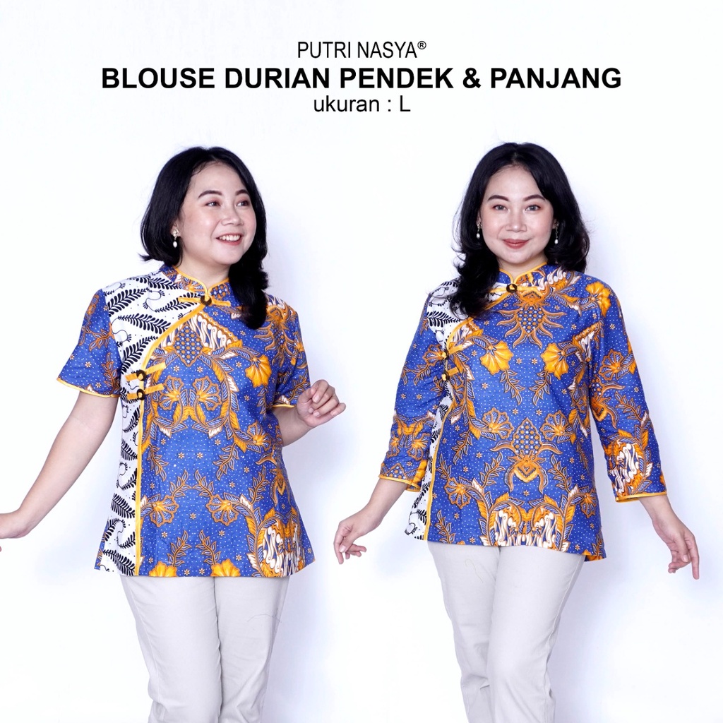 Blouse Big Size Wanita Atasan Batik Lengkap S-M-L-XL-2L-3L-4L-5L-6L-7L Model Blus Jumbo Seragam Batik / Atasan Formal Kantor Wanita / Pakaian Batik Kekinian Kerja Wanita LD 140