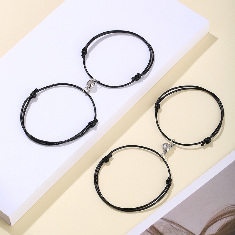 2 Pcs Fashion Magnetik Pasangan Gelang Tali Lilin Unisex Aksesori Hadiah Sri