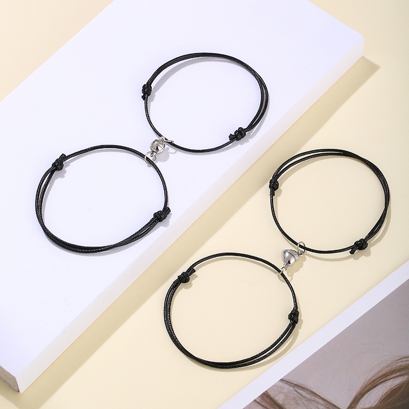 2 Pcs Fashion Magnetik Pasangan Gelang Tali Lilin Unisex Aksesori Hadiah - Be Ready stock