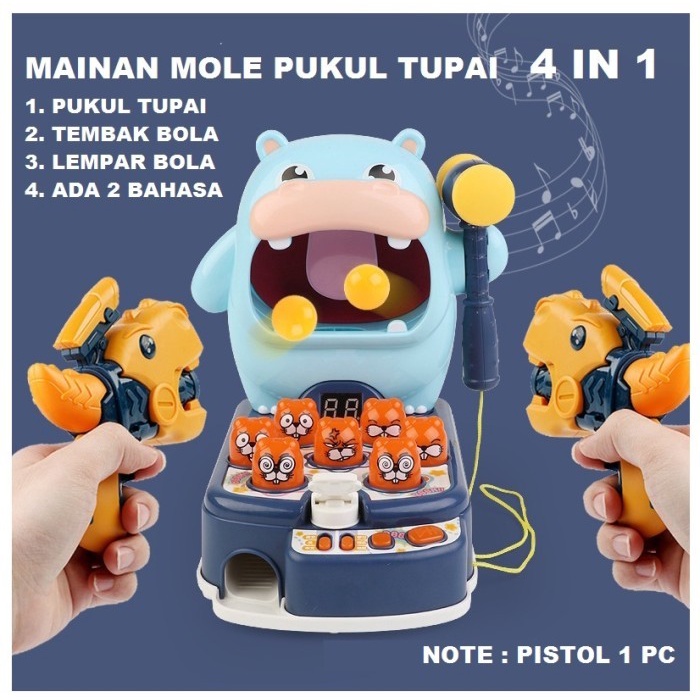 Mainan anak Pukul Tupai Whack A Mole/ Pukul Kepala Tupai 2In1 Led Lampu