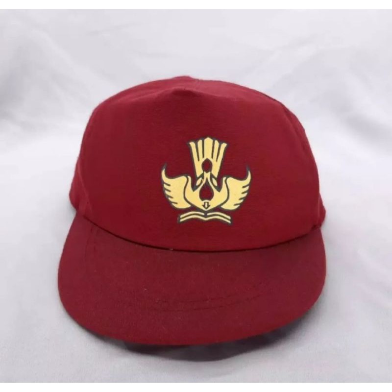 Topi sekolah SD merah polos unisex