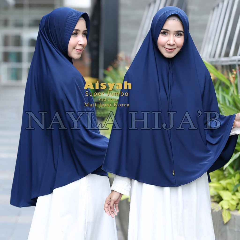 JILBAB INSTAN TERBARU HIJAB BERGO AISYAH M,L,XL,XXL KERUDUNG JUMBO JERSEY TERMURAH NAYLA HIJA'B-NAVY