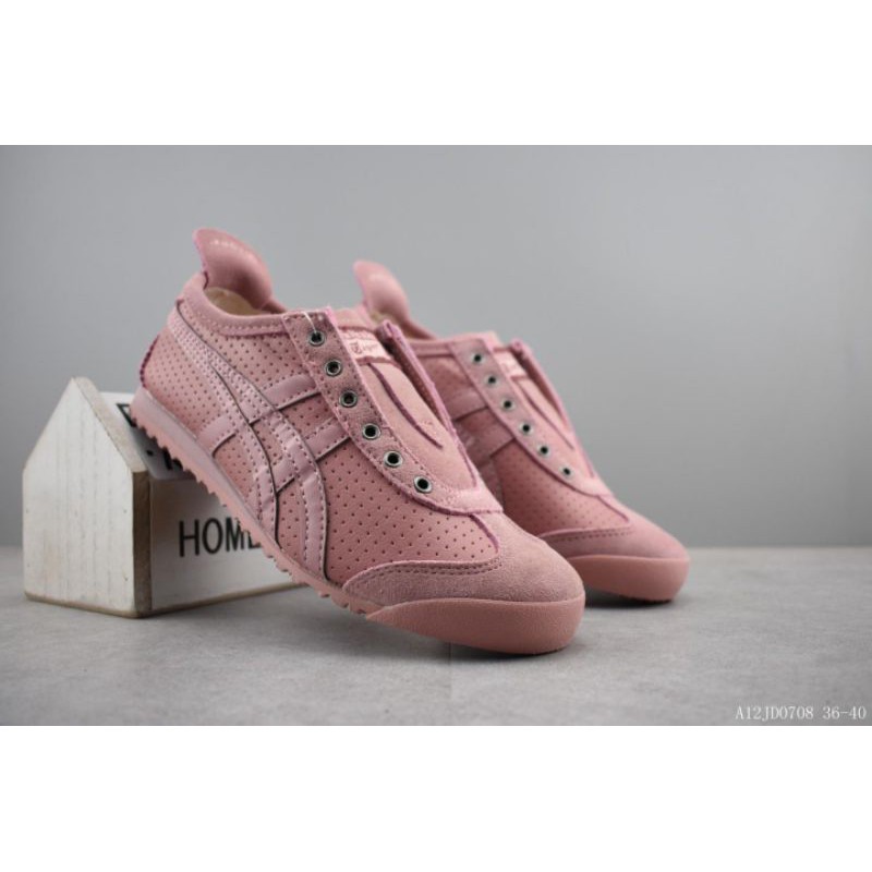 onitsuka tiger slip on leather full pink original