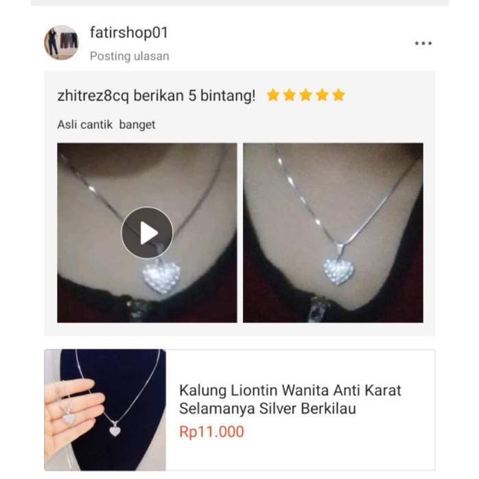 Kalung Liontin Wanita Anti Karat Selamanya Silver Berkilau