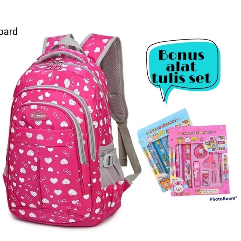 Tas ransel sekolah anak motif love gratis alat tulis set