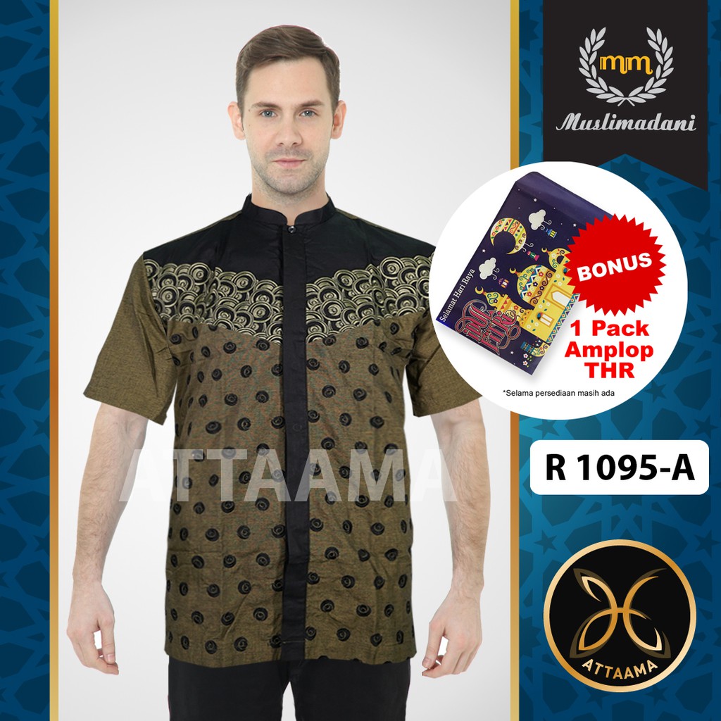 Model Kemeja muslim koko Pria Keren Lengan Pendek Motif Bordir Premium Muslim Madani / Muslimadani
