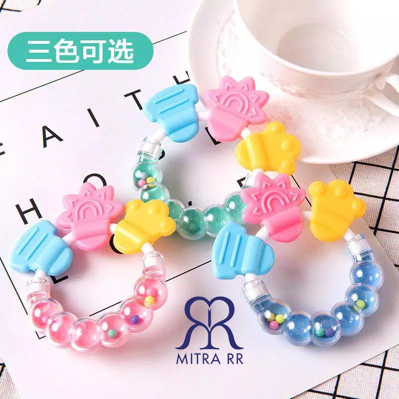 Gelang Teether Bayi / Gigitan Mainan Genggam Bayi Silicone Bunyi Krincing/ Rattle Toys Bracelet