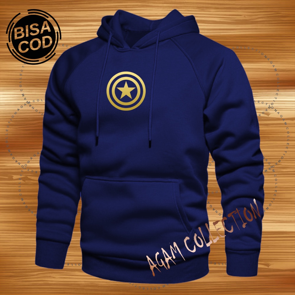 Agam collection Sweater Hoodie Distro Captain AM Round  Premium Text Gold Atasan Pria Wanita Big Size