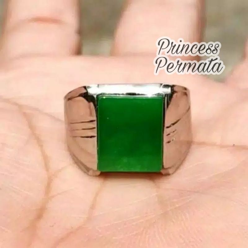 Natural Batu Cincin Giok Cina Octagon