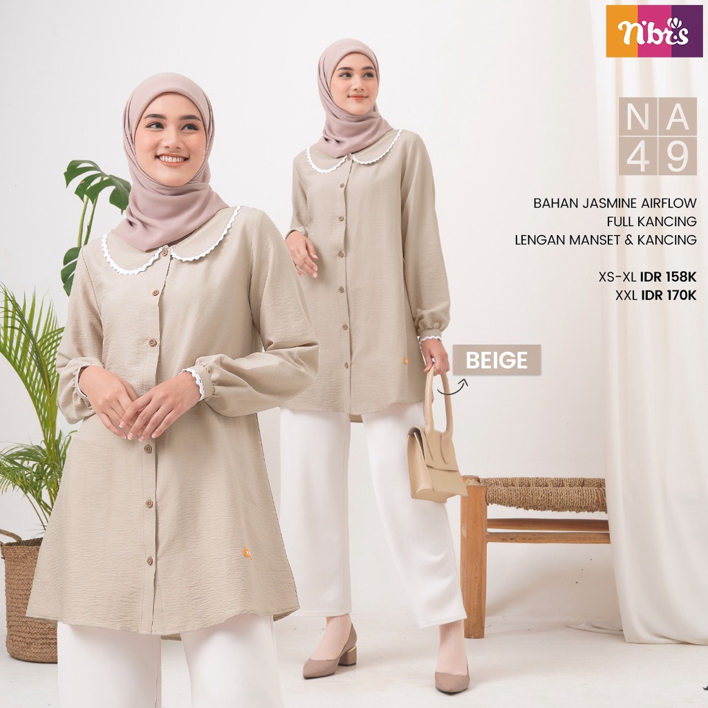 Nibras Atasan NA 49 Bahan Jasmine Airflow Kemeja Wanita Muslimah Simple Polos Formal OOTD