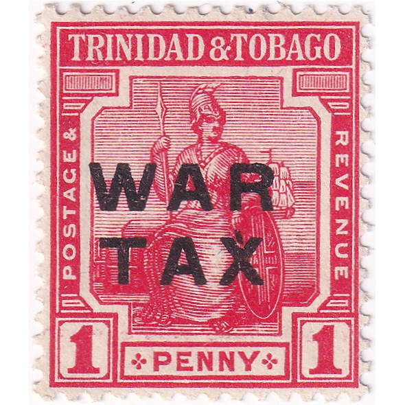 

Prangko Trinidad And Tobago 1917 - War Tax - No. 1 & 2 Overprinted. 1½ mm Between "WAR" & "TAX" 1P