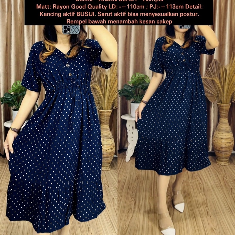 Daster Dress Serut Polos Rayon Adem Tebal Kancing Busui / Daster Andin Serut / Daster BUSUI / Daster Rayon Premium / Daster Rayon