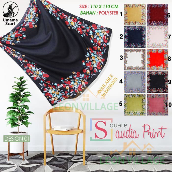 Kerudung SAUDIA PRINT A1 UMAMA Hijab Jilbab Segi Empat Motif