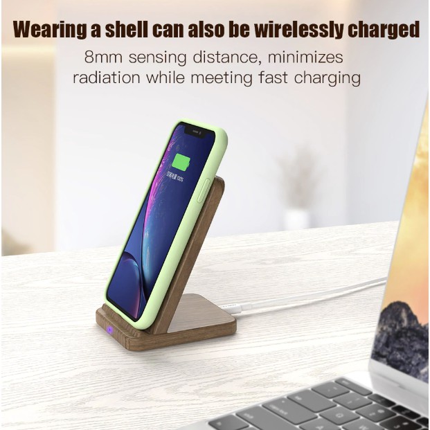 Keysion Qi Pad Charger Wireless Fast Charging 10w model kayu - bergaransi 6 bulan