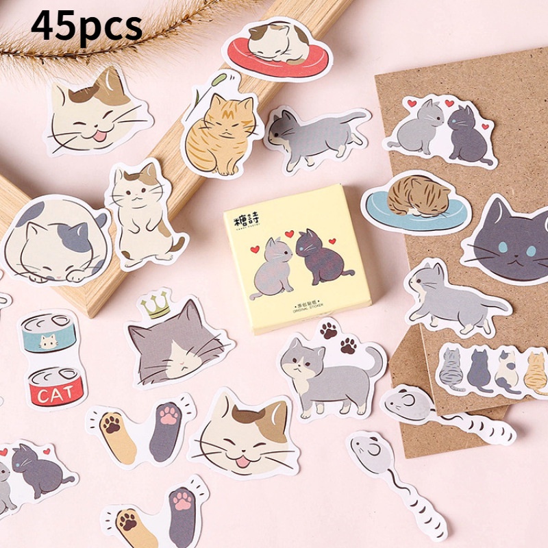 45pcs/set Candy Poetry Cat Diary Paper Sticker Creative Handbook DIY Decorative Sticker