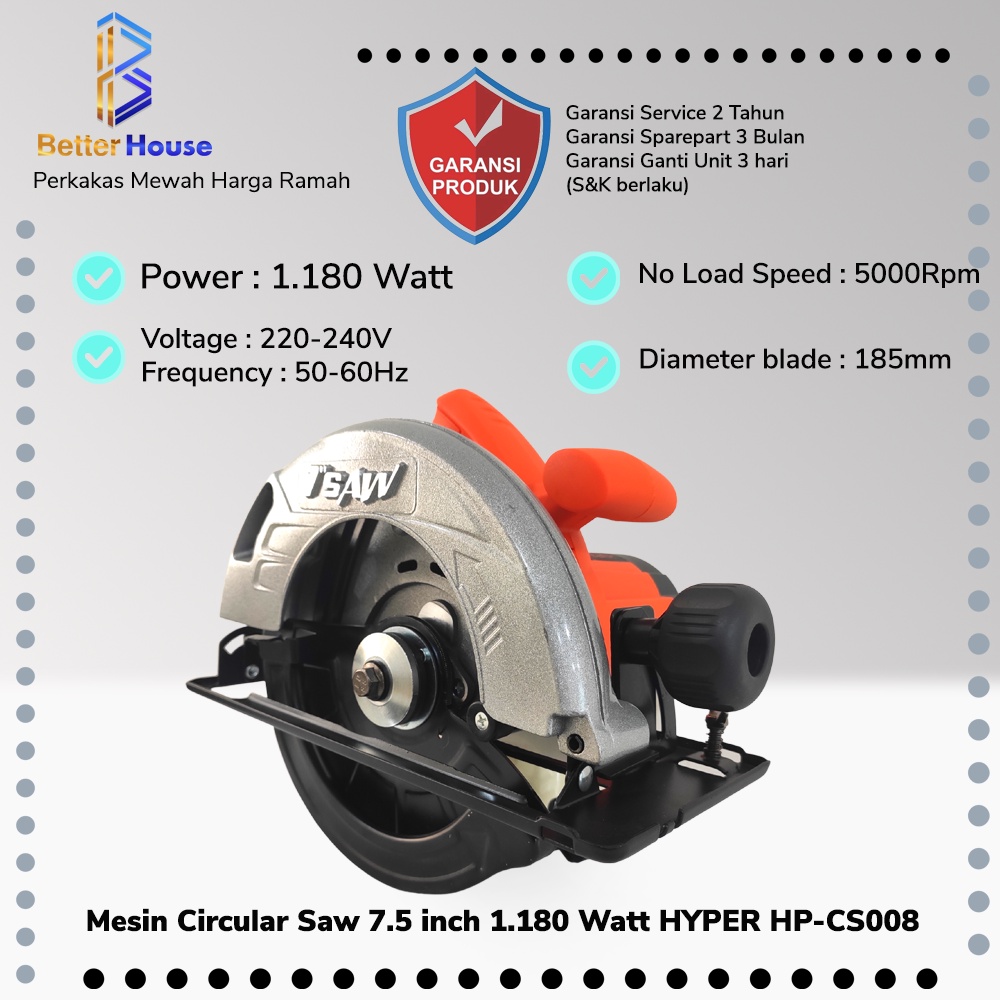 Mesin Circular Saw Listrik 7 inch Serkel Potong Kayu HYPER HP-CS008