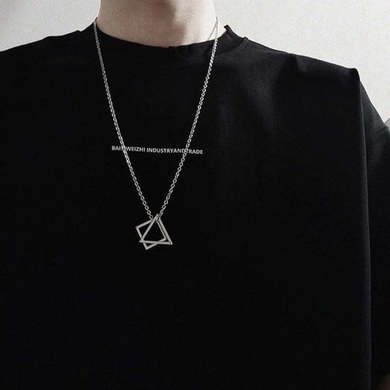 Korean temperament geometric triangle square necklace hip hop pendant