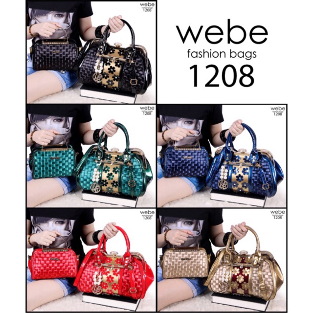 Tas WEBE 1208# NEW Arrival WEBE Trikora Flora Behel Swarovski 2in1 Polyster vs Glossy Leather (1208)