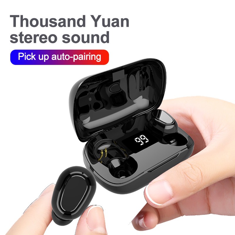 Headset Bluetooth in-ear versi 5.0 layar digital L21Pro nirkabel dengan kompartemen pengisian daya