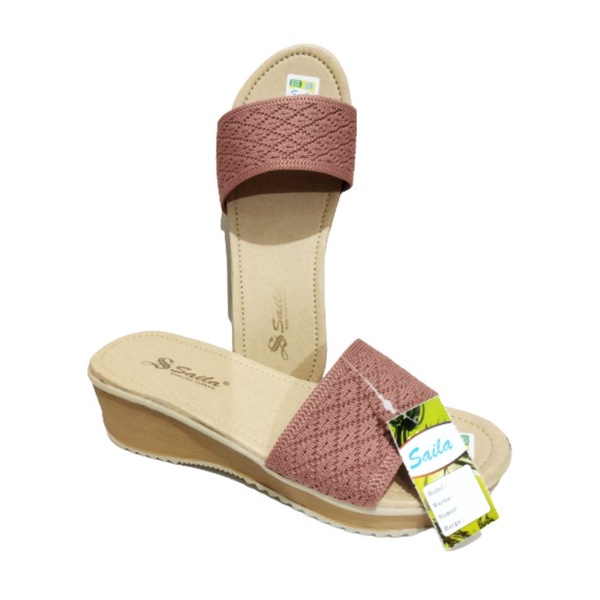 sandal wanita slop renda- renda hak tinggi / sandal wanita saila