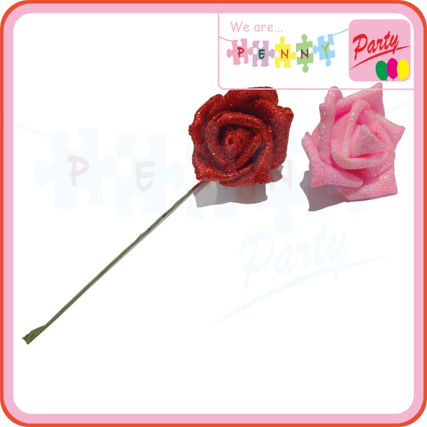 Bunga dari Busa Hati warna Glitter Dekorasi Bunga Dada KORSASE Hiasan Kue Tart Lamaran Pernikahan Bros  Maket DLL Berkualitas 008