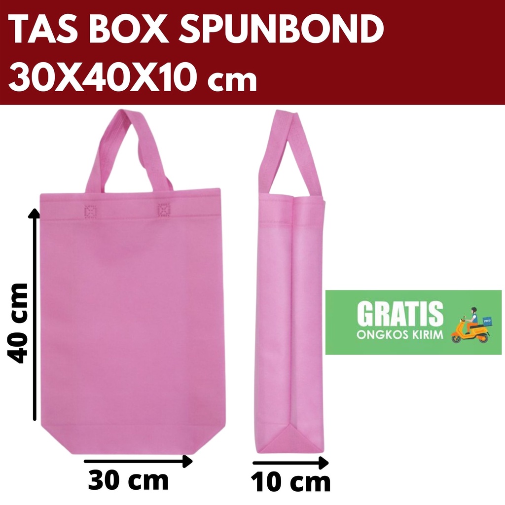 

TAS SPUNBOND BOX 30x40x10cm HANDLE TALI GOODIE BAG /Tas Belanja