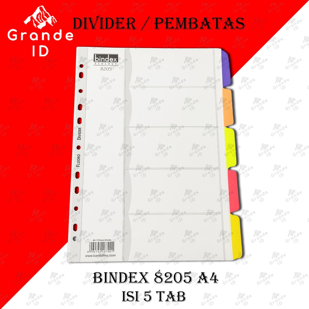 

DIVIDER BINDEX 8205 A4 ISI 5 TAB INDEX PEMBATAS BINDER