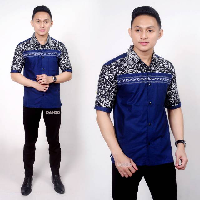 Kemeja biru polos / kemeja pria lengan panjang / kemeja volcom