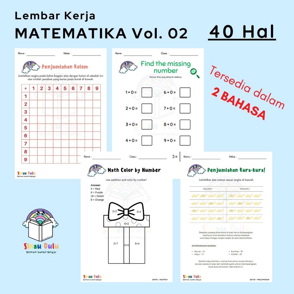 Jual Lembar Kerja (Worksheet) MATEMATIKA Vol. 02 Anak 2 3 4 5 6 tahun