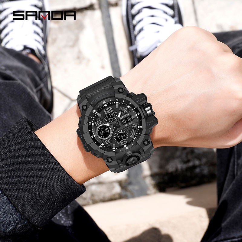 SANDA 6021 Jam Tangan Pria Digital Analog Tali Rubber Chronograph Anti Air WATCHKITE WKOS