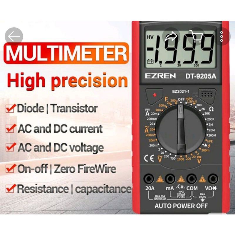 Multitester DT-9205A Digital alat pengukur tegangan DC AC