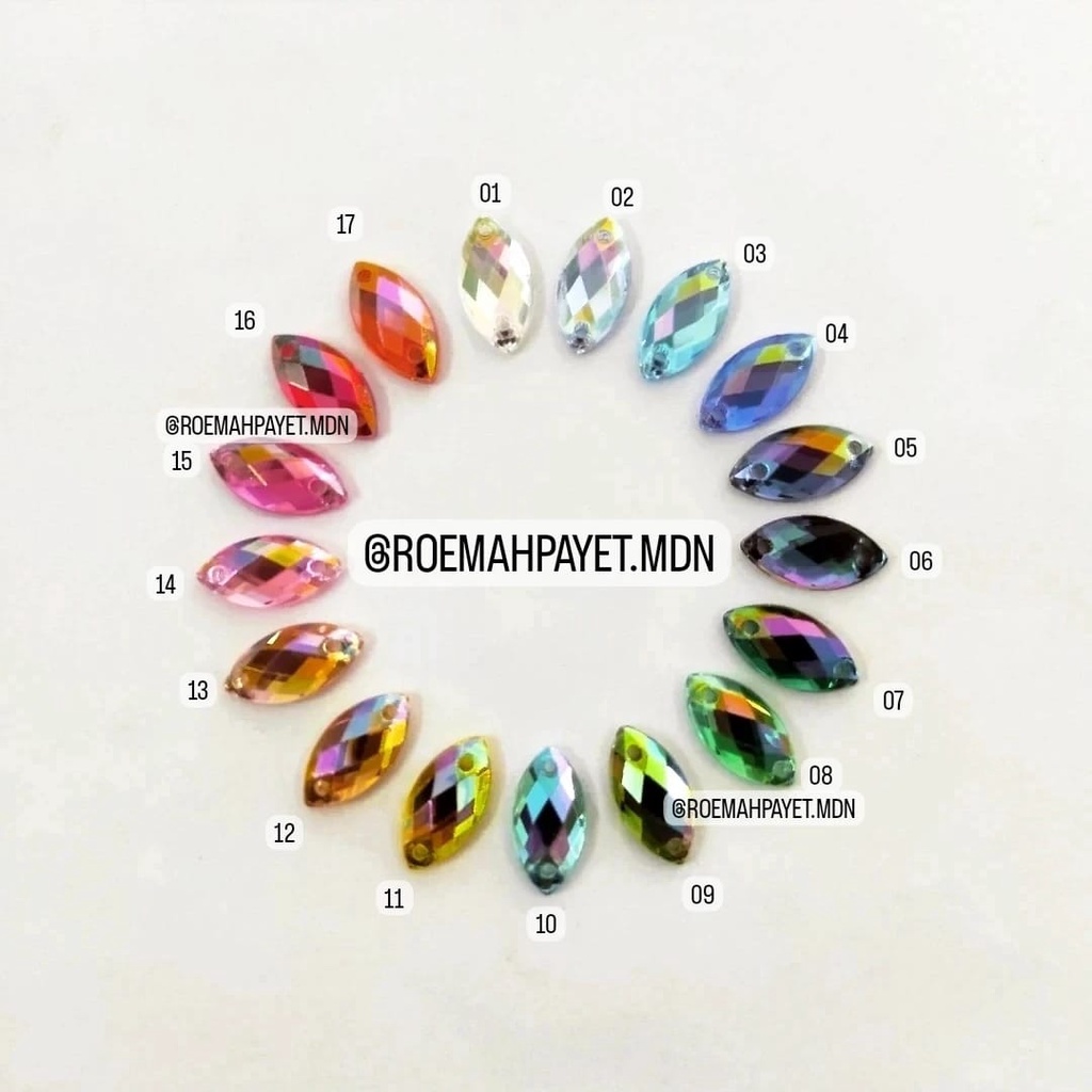 (GRADE A) BATU / PAYET AKRILIK / PAYET KRISTAL JAHIT / RESIN TAIWAN : RUNCING / PADI / MATA / SAMPAN