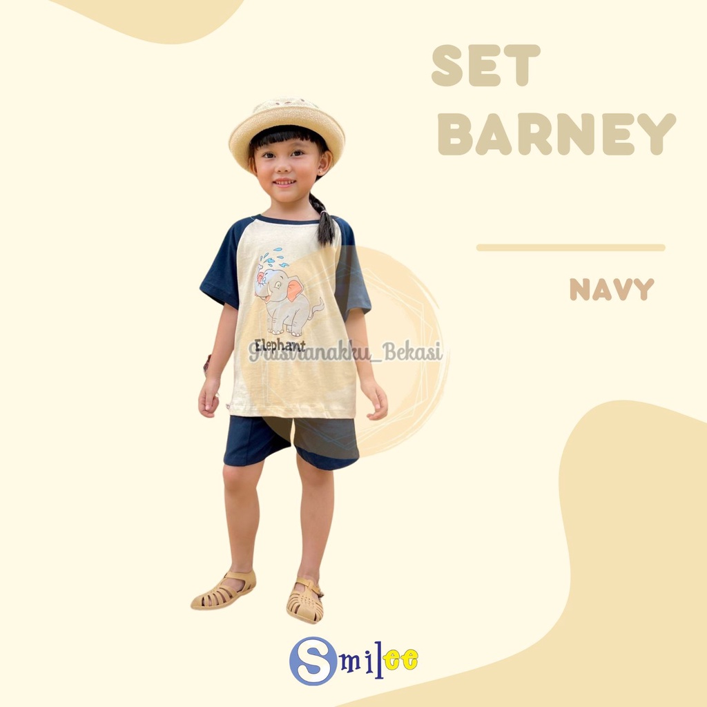 Setelan Anak Unisex  Barney  Smilee  Warna  Navy Elephant Size 1-5 Thn