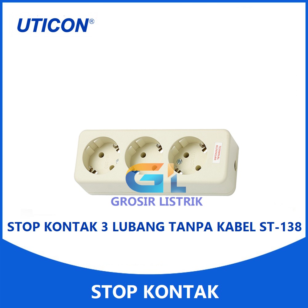 Uticon Stop Kontak Arde 3 Lubang ST-138 (Socket 2P Lobang Tempel) ST138 Original Grosir Promo Murah