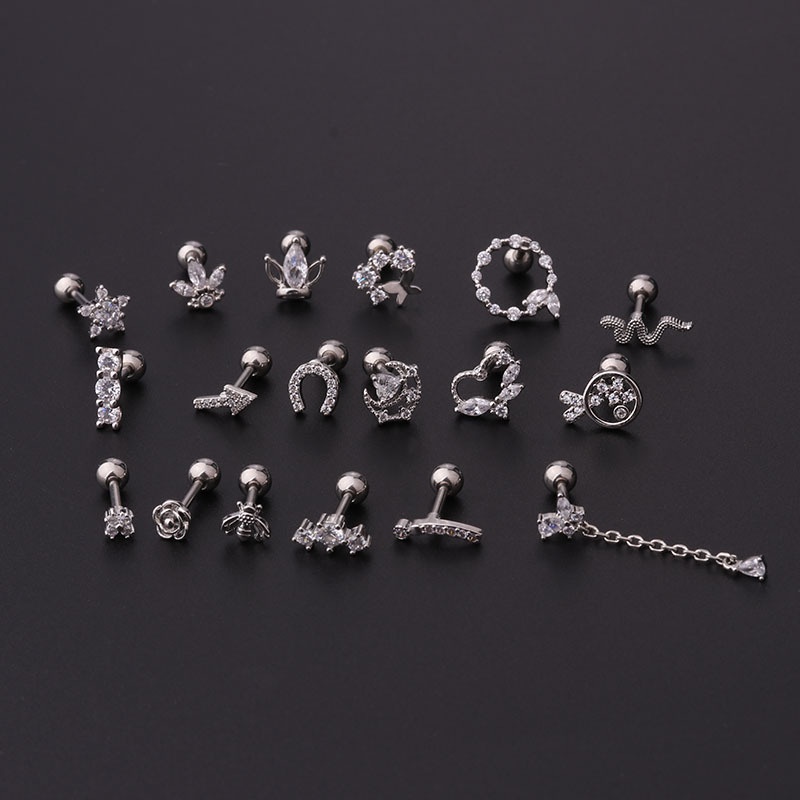 1 Pc Anting Stud Tindik Tulang Rawan Bentuk Bola Sekrup Bahan Zirkon Stainless Steel Gaya Eropa