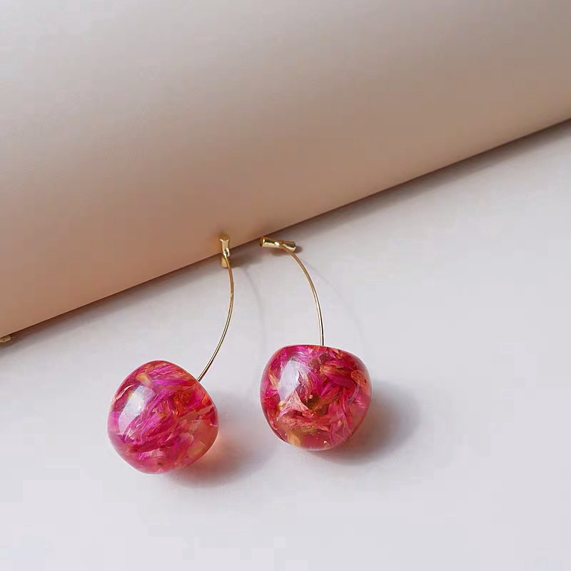 Anting Tusuk Gantung Panjang Desain Buah Ceri Gaya Korea Untuk Wanita