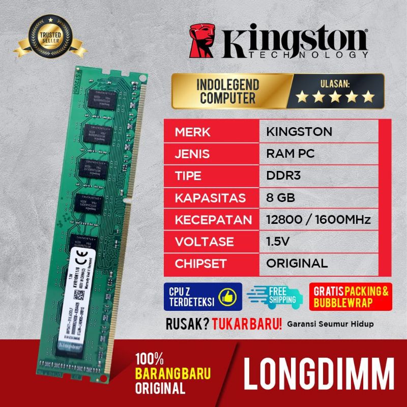 KINGSTON DDR3 8GB PC12800 LONGDIM | Shopee Indonesia