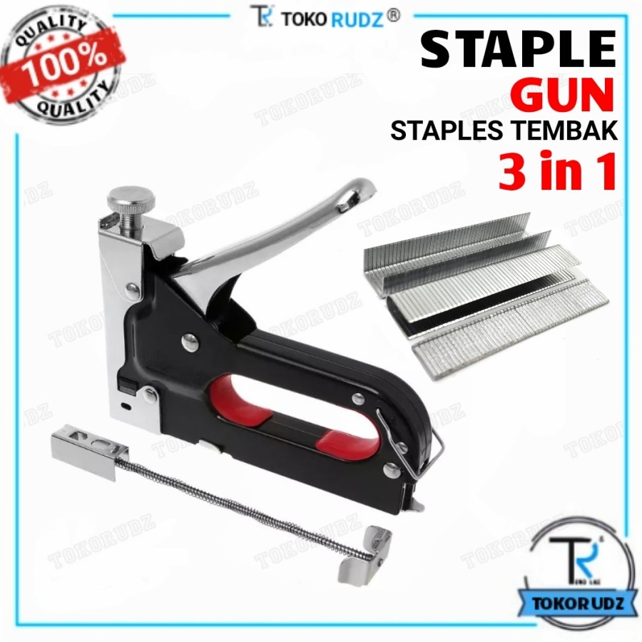 Steples Tembak Staple Staples Gun 3 in 1 Jok Kulit Kayu Karpet Kardus