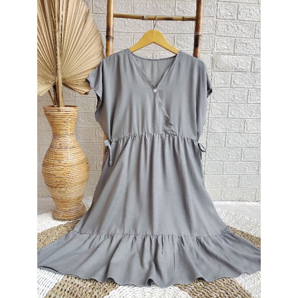 Daster Kimono Pendek || Daster Kimono Polos || Dres Kimono || Daster Rayon || Daster Rayon Busui || Daster Ruffle Busui-ABU TUA