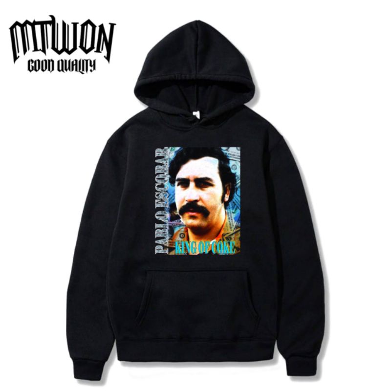 Jaket Hoodie PABLO ESCOBAR NARCOS jacket non Zipper hitam pria wanita dewasa tee katun baby terry co