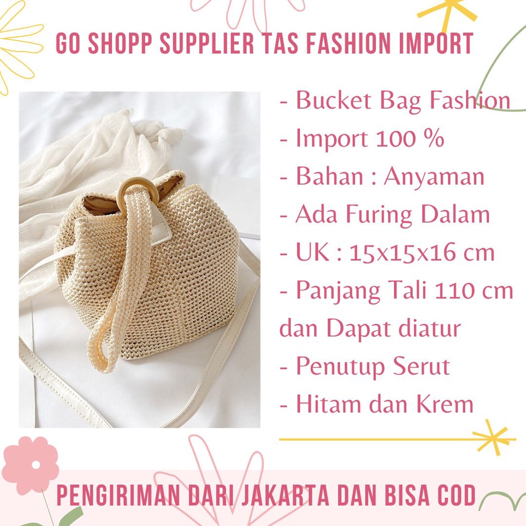 Tas Selempang Bucket Anyaman Import - Tas Wanita Fashion Korea Terbaru - Bucket Bag Fashion Import - Tas Slempang Wanita Kekinian [T10]