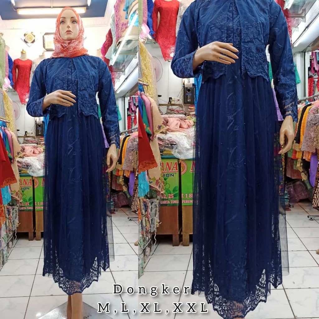 TERBARU LONG DRESS PESTA TULLE MUTIARA BORDIR / PROMO LONG DRES TULLE BORDIR TIMBUL / GAMIS PESTA