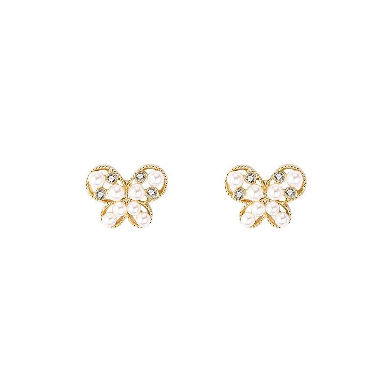 Mini Cute Pearl Butterfly Gold Plated Earrings Ear Studs for Lady Girls