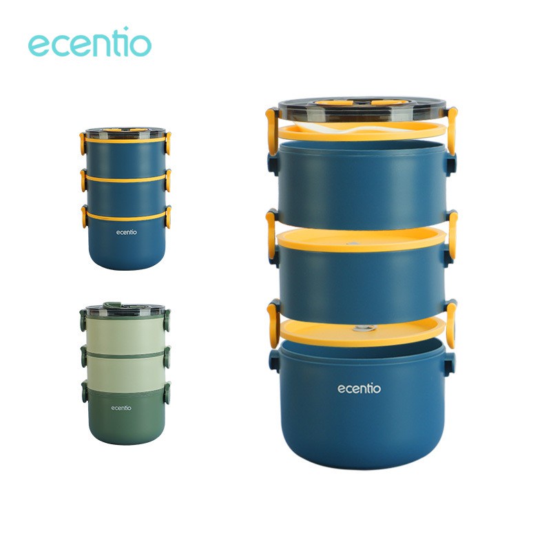 ecentio Kotak Makan set/lunch box setRantang susun 2/3 lapisan tempat bekal makan Green